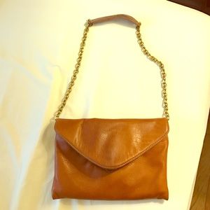 Brown leather jcrew purse with gold chain strap!