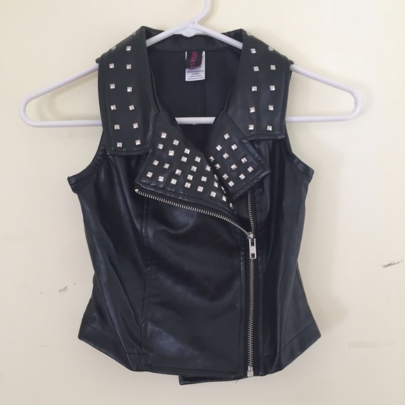 Kids Faux Leather Jacket with Studs