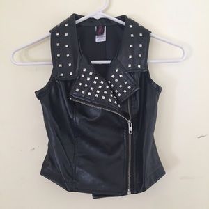 Kids Faux Leather Jacket with Studs