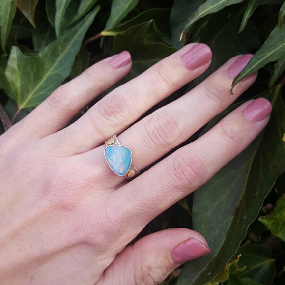 Australian opal 14k gold sterling silver ring