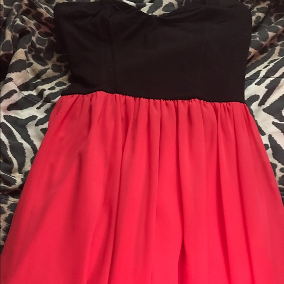 High low strapless pink & black dress