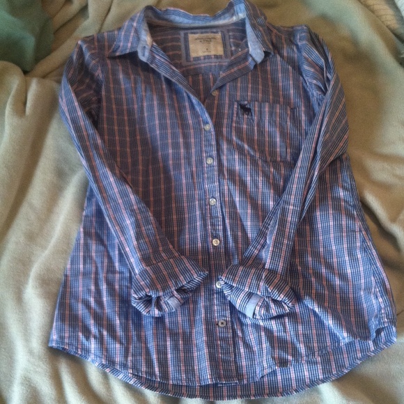 A&F pink and blue button down