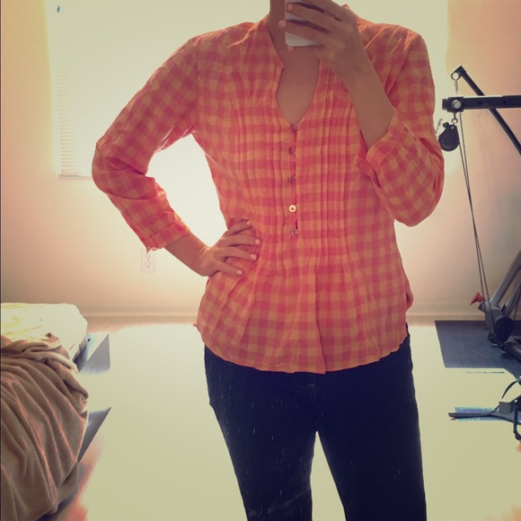 Pink and orange plaid shirt from Brazil