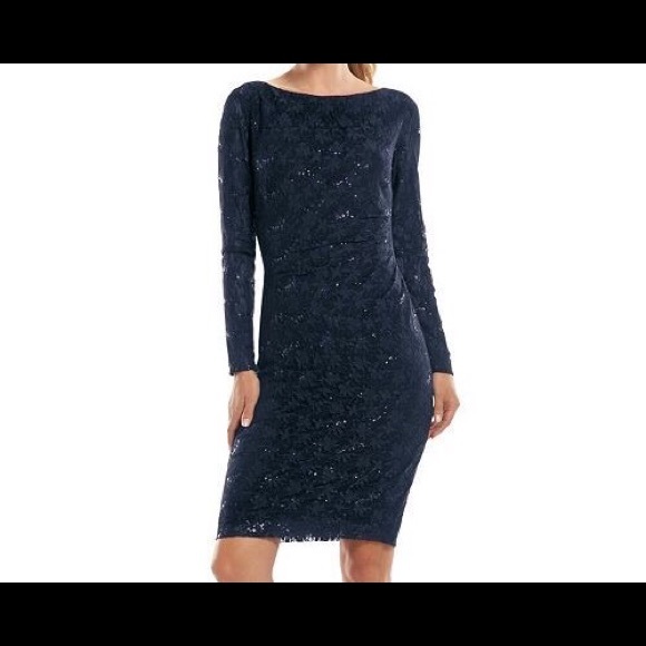 Chaps Sequined Lace Dress