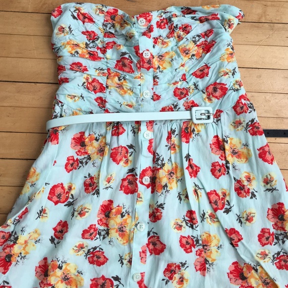 Sky blue flowered dress, S, PacSun