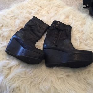 Genuine leather black calf height boots