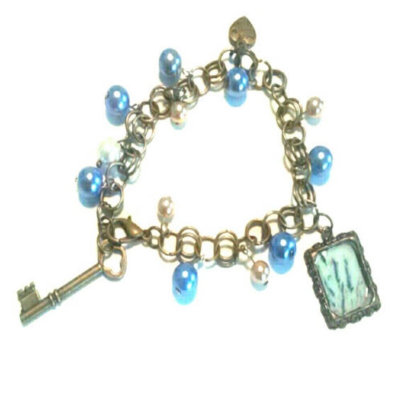 Blue Pearl Charm Bracelet with Custom Art - Picture 1 of 3
