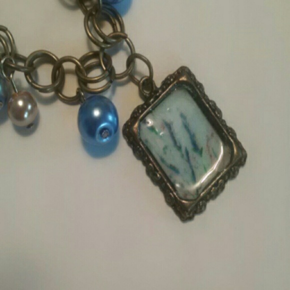 Blue Pearl Charm Bracelet with Custom Art - Picture 2 of 3