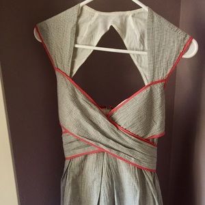 Seersucker with pink piping cutout dress