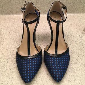 Sole Society blue polka dot wedges