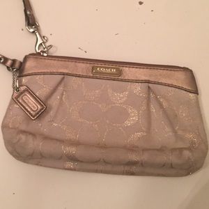 Coach signature gold fabric & leather wristlet