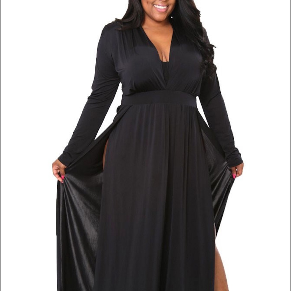 Black double split gown