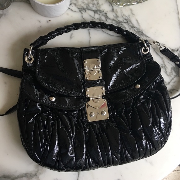 Miu Miu Handbags - • Miu Miu • Matelassé glossy black crossbody bag