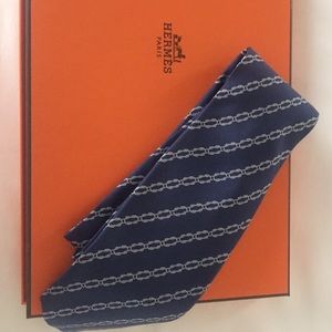 Hermes men's blue silk tie and box  rope design