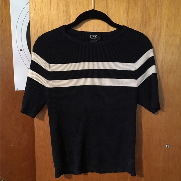 Navy blue and white striped sweater