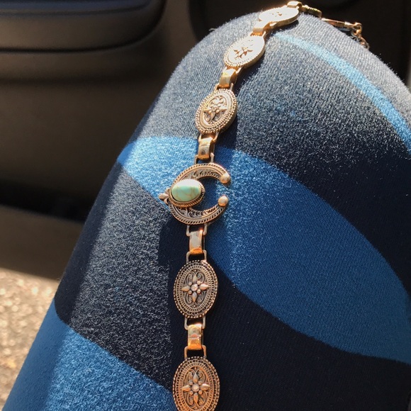 Squash blossom choker with teal stones
