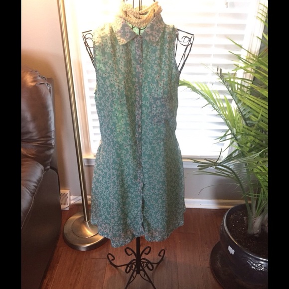 Vintage inspired baby blue button up dress