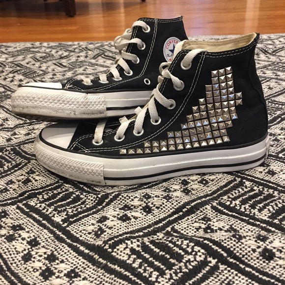 Converse: Studded high top black chucks, (w6) (m4)
