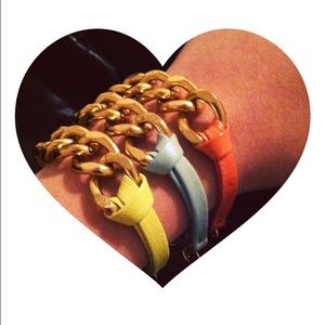 Neon Yellow Leather and Chain Bracelet