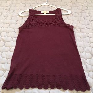 ❤️ LOFT burgundy sweater tan with crocheted lace.