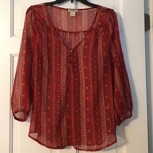 Red paisley sheer top