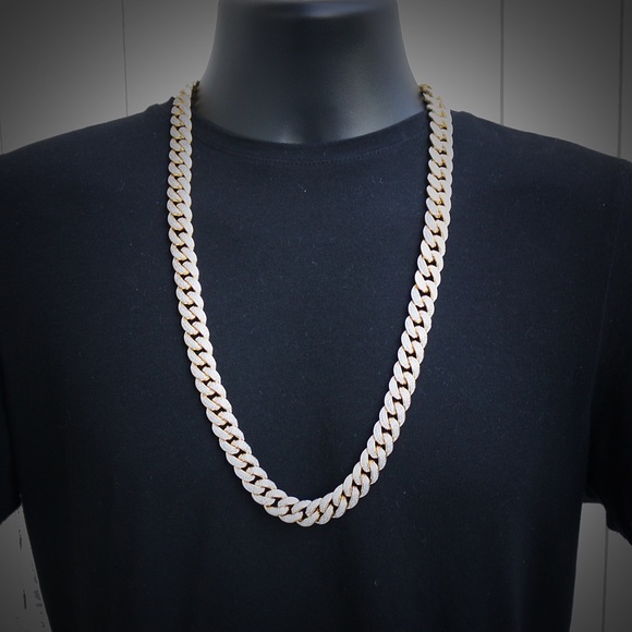 Simulated Diamond 18k Gold Cuban Link Chain - Picture 3 of 4