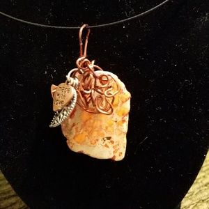 SOLD stone pendant wrapped in copper wire.   "Joy"