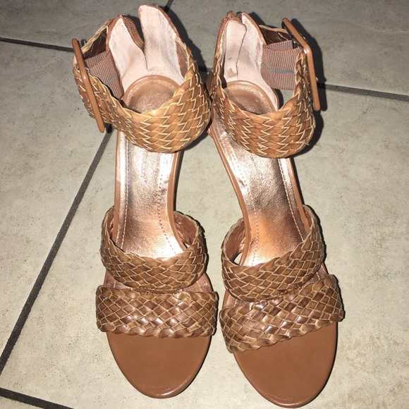 BCBGeneration brown woven strapped wedges