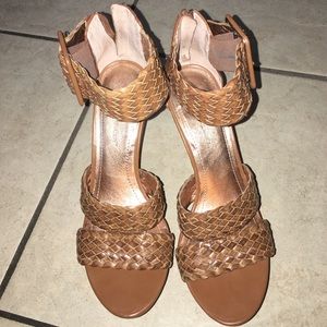 BCBGeneration brown woven strapped wedges