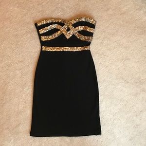 Gold sequin black sleeveless cocktail dress