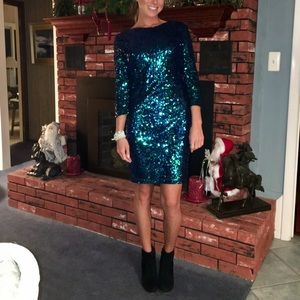H&M green and blue sequin bodycon dress