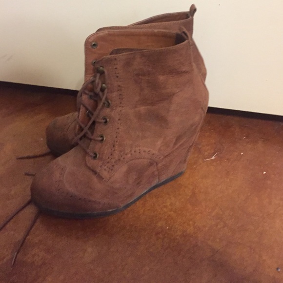 Brown wedge booties