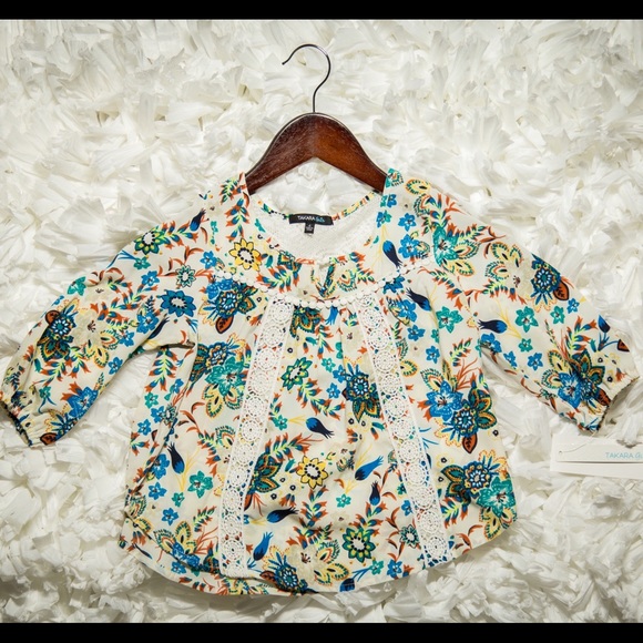 Takara Girls 6 Screened Hi-Low Flower Pattern Top