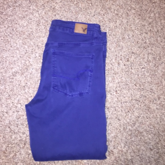 Blue American Eagle Hi-Rise Skinny Crop Jeans