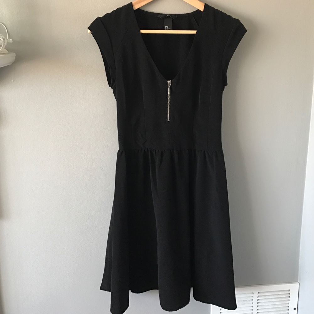 H&M black zip up fit and flare dress