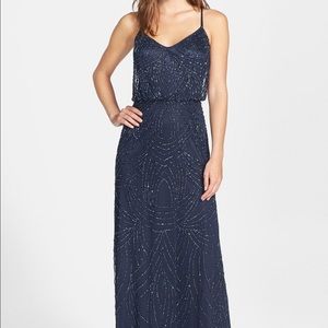 Adrianna Papell Navy Chriscross Back Beaded Dress