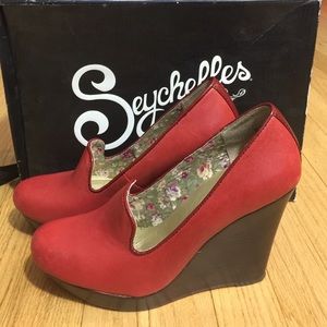 Seychelles Red leather Platform Wedge Shoes