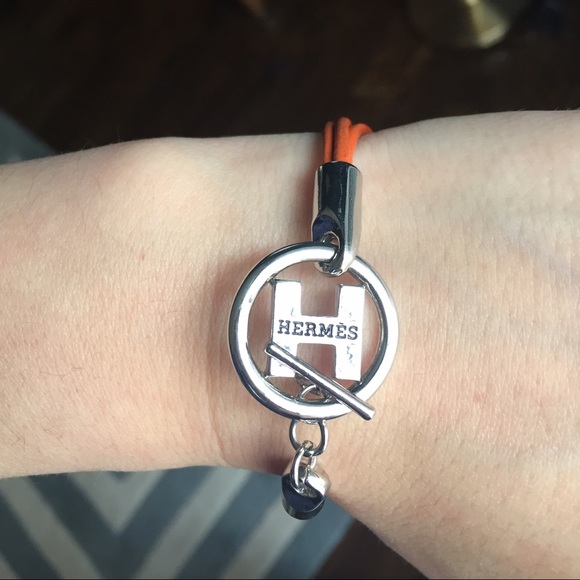 NEW- Hermes orange leather toggle bracelet