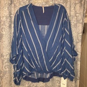 Free People nautical linen blue&white top NWOT