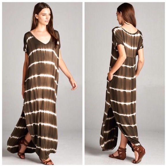 Boho Olive Tie Dye Oversize Maxi w/pockets S M L - Picture 2 of 2