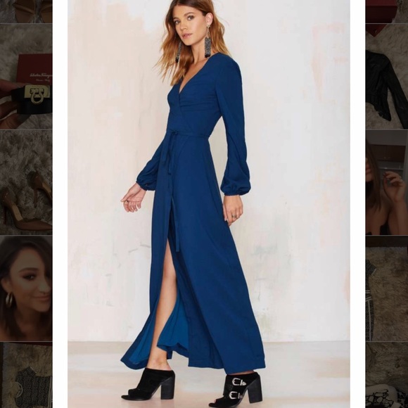 Nasty Gal blue wrap maxi dress size small