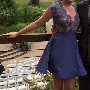 Periwinkle open back, deep v dress