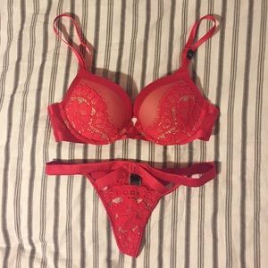 VS red lace bra and panty set
