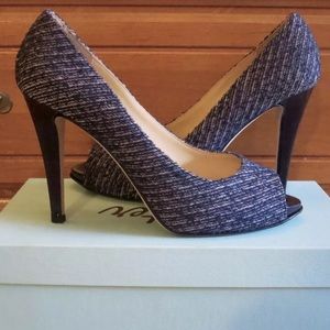 Butter Blue and Black Peep Toe Heels