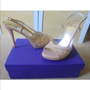 Stuart Weitzman Gold Glitter Heel Sandals
