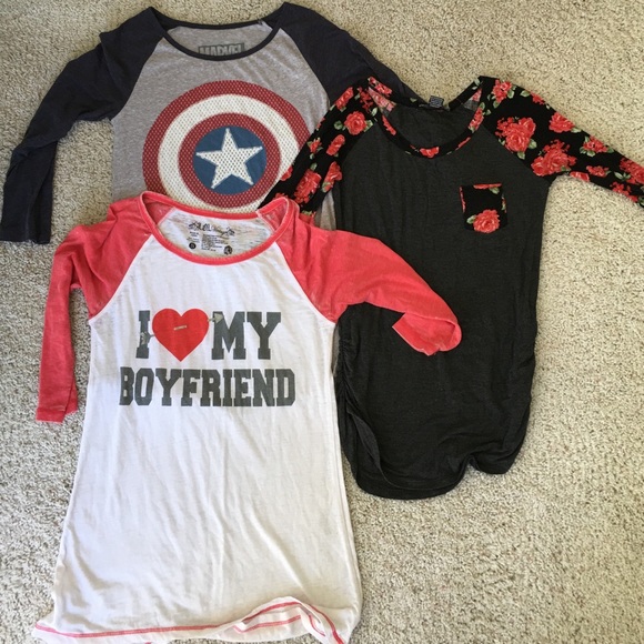 NWOT 3 Pc Lot of 3 Juniors Baseball Tees Sizes S/M