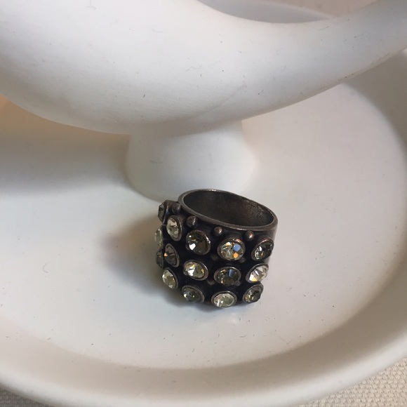 Gunmetal & Rhinestone💎Cocktail Ring size 7