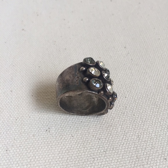 Gunmetal & Rhinestone💎Cocktail Ring size 7 - Picture 2 of 4