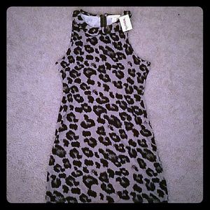 Gray leapord print body con dress