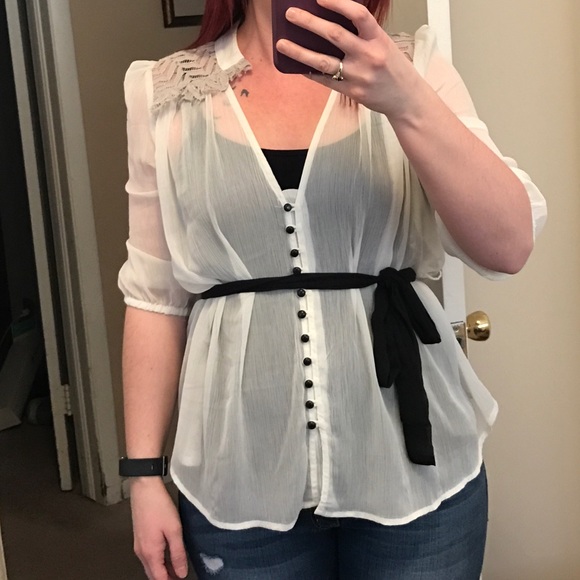 Off white belted top